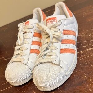 Adidas White and Coral Striped Sneakers